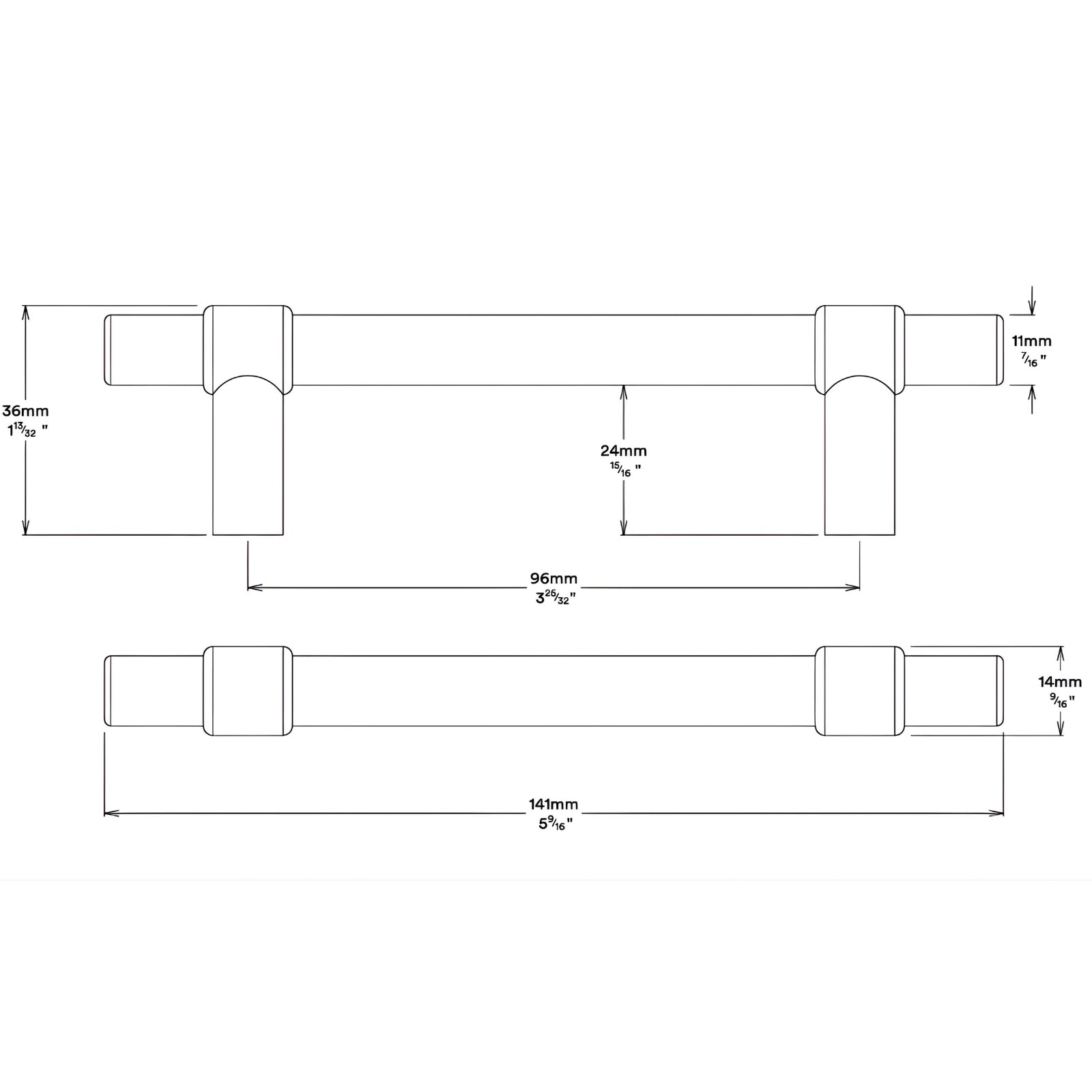 Line Drawing Iver Helsinki 96mm Cabinet Pull Handle Brushed Brass 20996 - The Blue Space