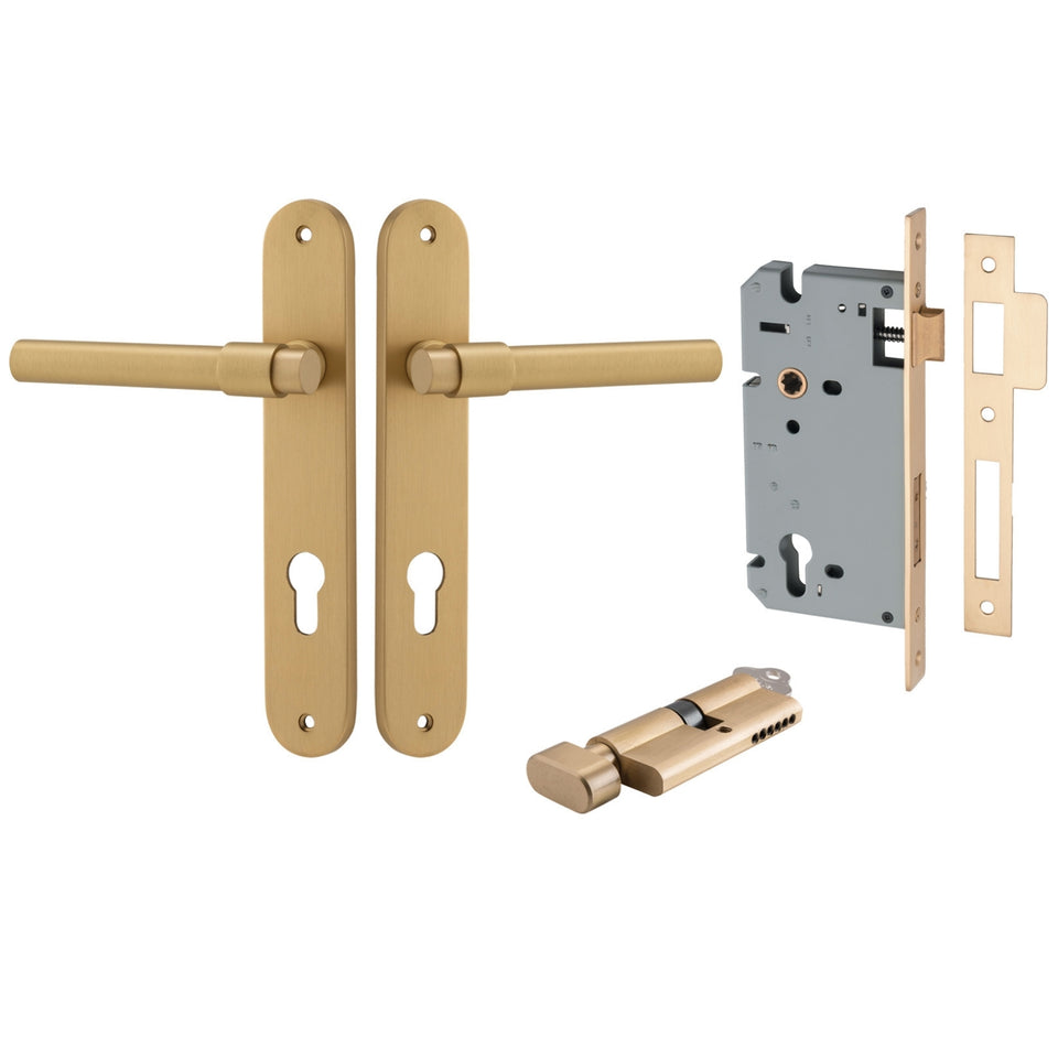 Iver Helsinki Lever Oval Backplate Entrance Kit with High Security Lock Brushed Brass