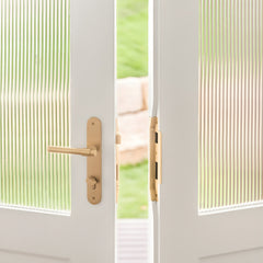 Iver Helsinki Lever Oval Backplate Entrance Kit with High Security Lock Brushed Gold PVD