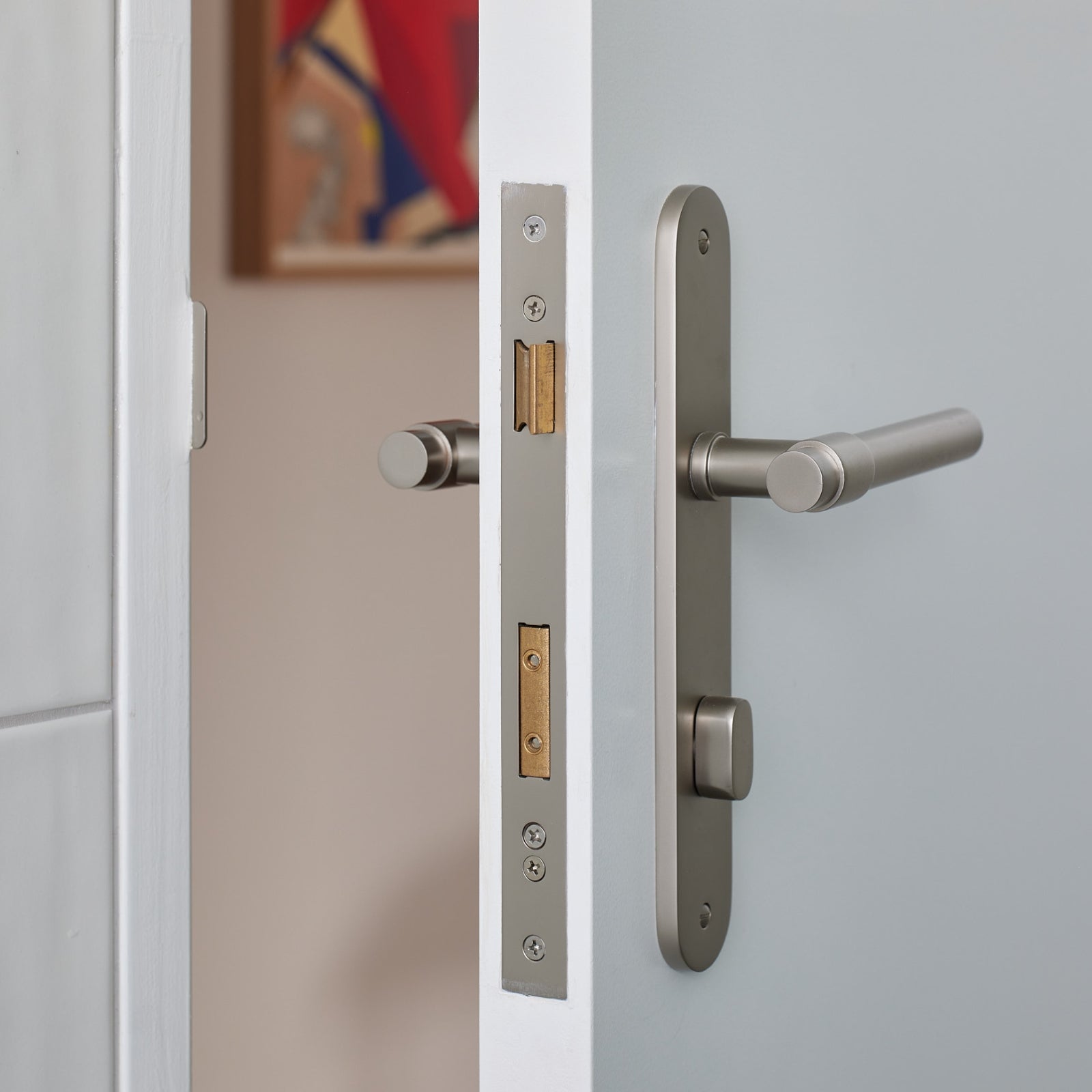 Project Image Iver Helsinki Lever Oval Backplate Entrance Kit with High Security Lock Satin Nickel 14900KENTR60KT - The Blue Space