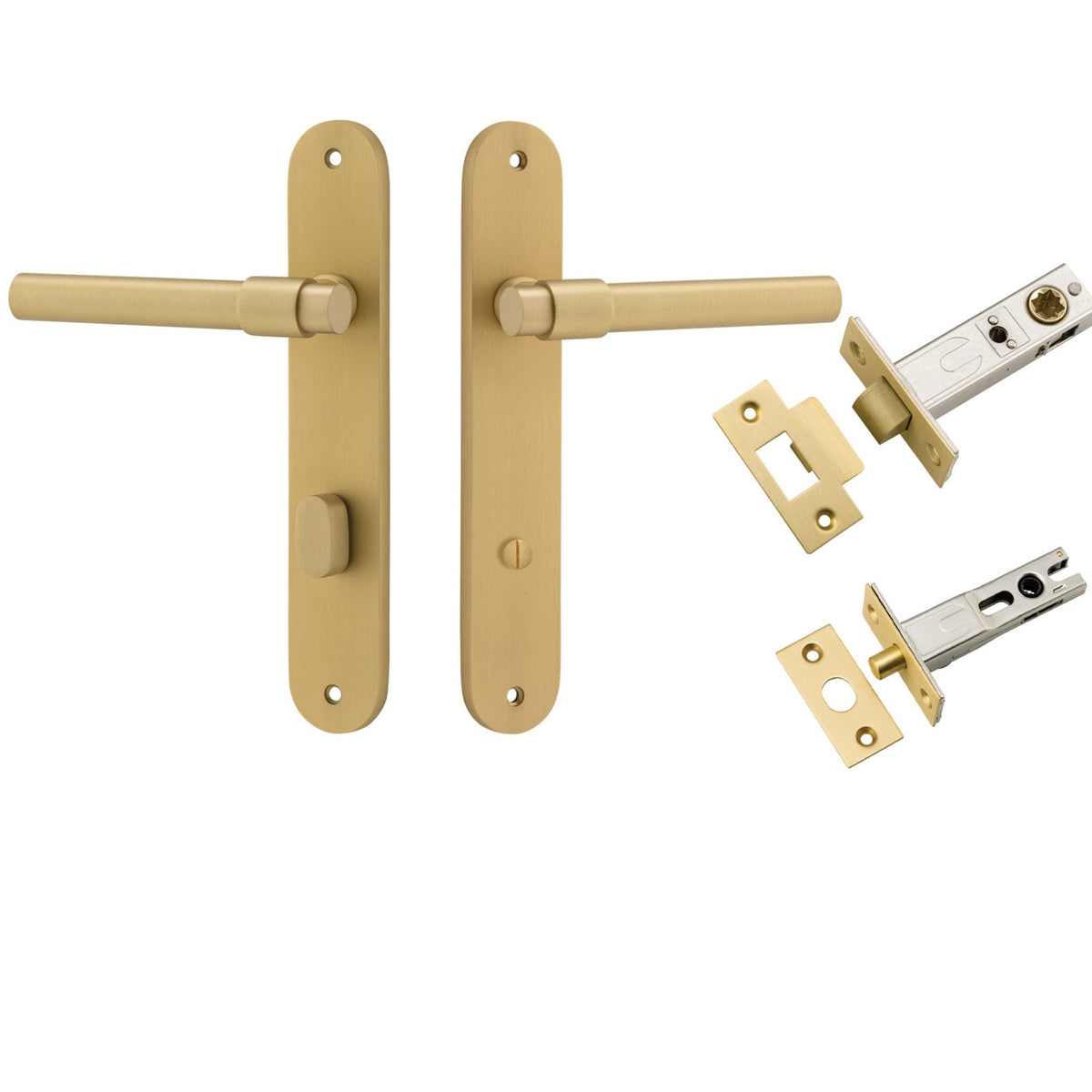 Iver Helsinki Lever Oval Backplate Privacy Kit with Privacy Turn Brushed Gold PVD 16400KPRIV60 - The Blue Space
