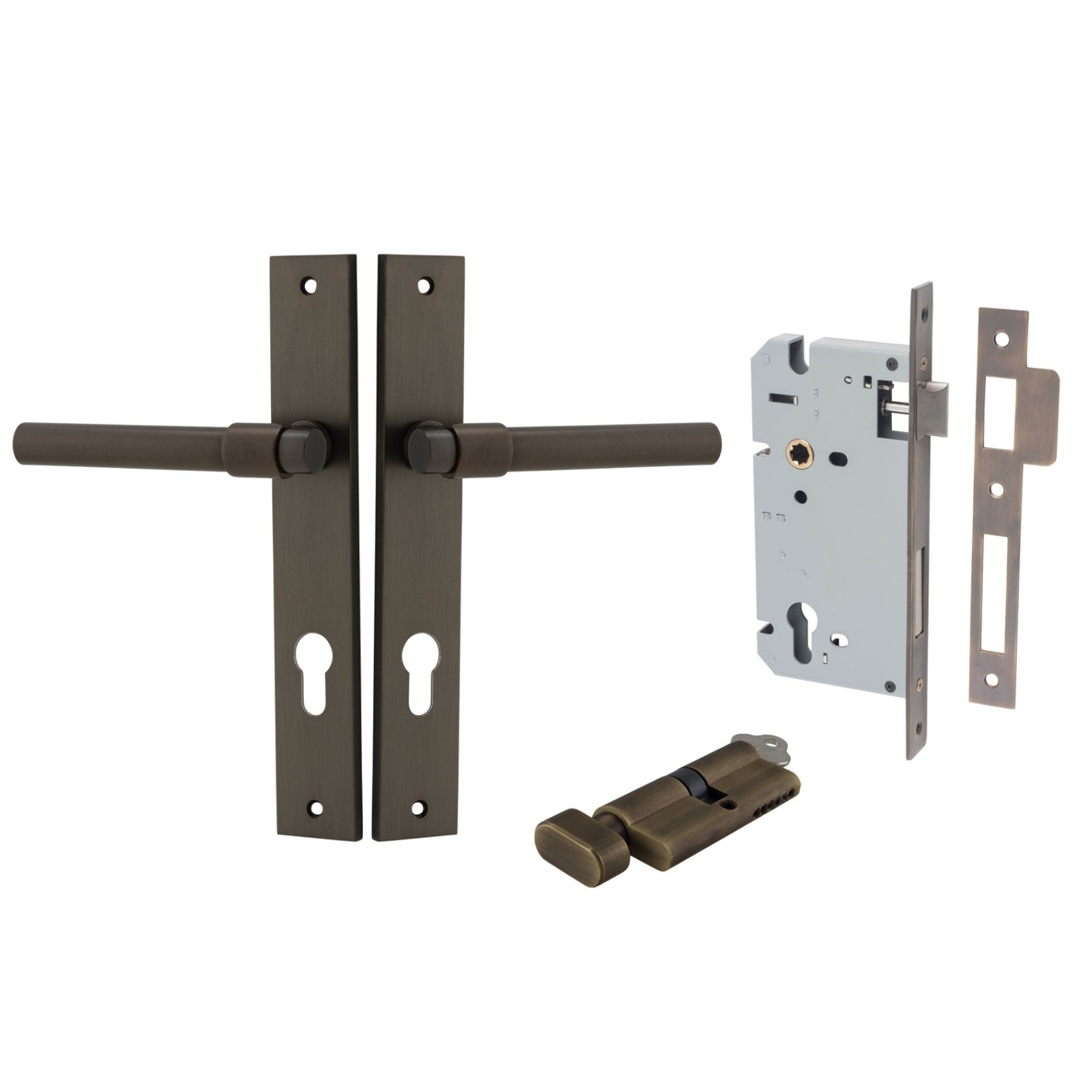 Iver Helsinki Lever Rectangular Backplate Entrance Kit with High Security Lock Signature Brass 10896KENTR60KT - The Blue Space