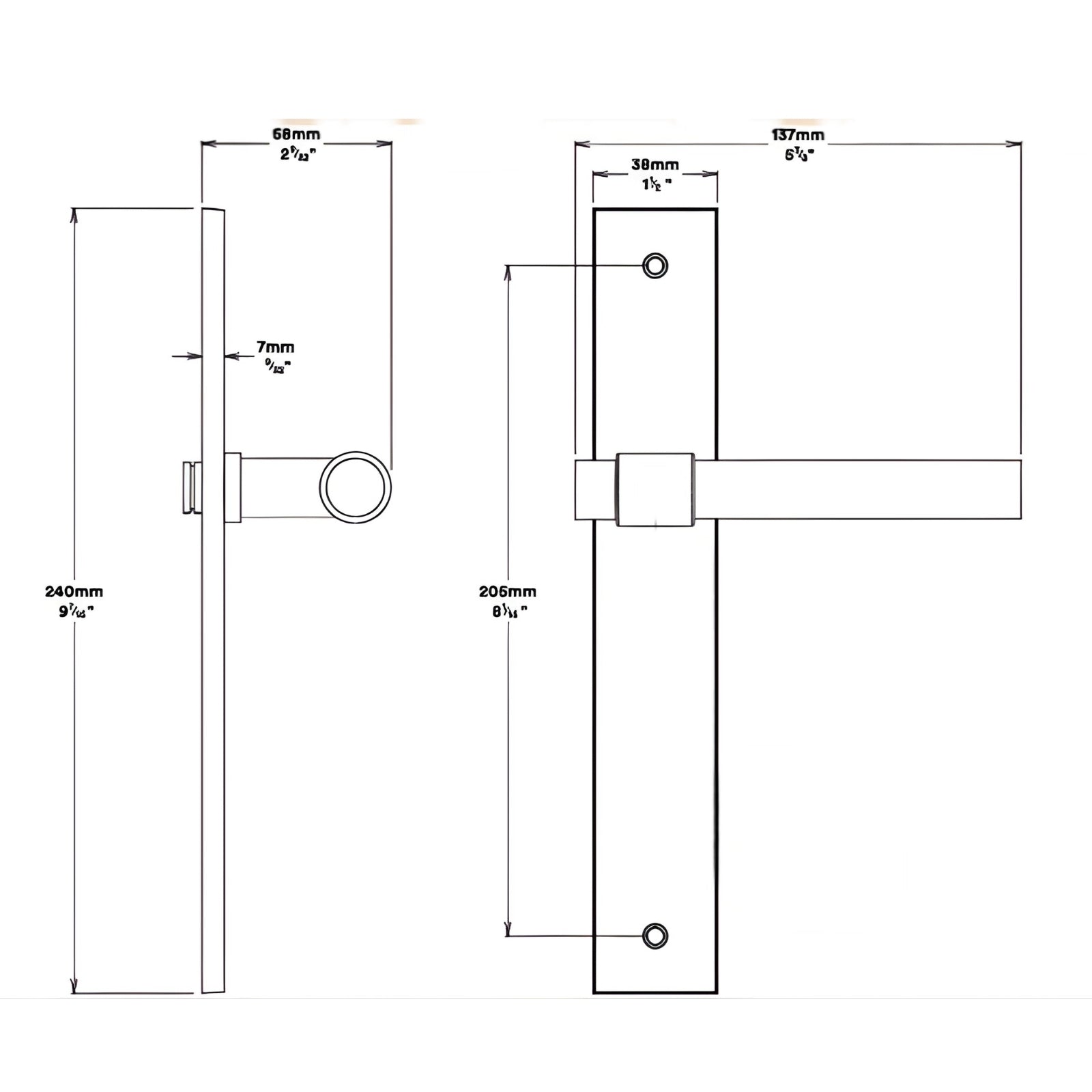 Line Drawing Iver Helsinki Lever Rectangular Backplate Passage Kit Signature Brass 10896KPASS60 - The Blue Space