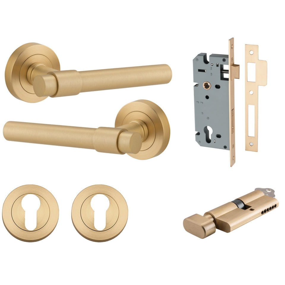 Iver Helsinki Lever Round Rose Entrance Kit with Separate High Security Lock Brushed Brass