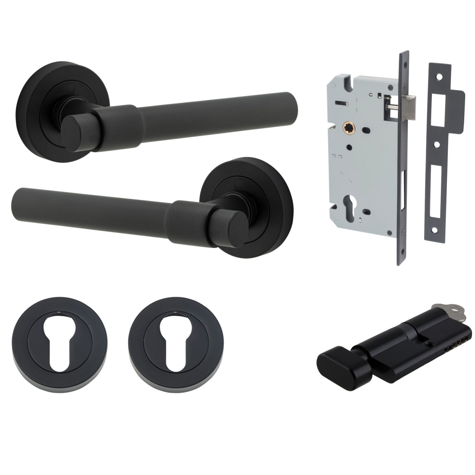 Iver Helsinki Lever Round Rose Entrance Kit with Separate High Security Lock Matte Black  20623KENTR60KT - The Blue Space