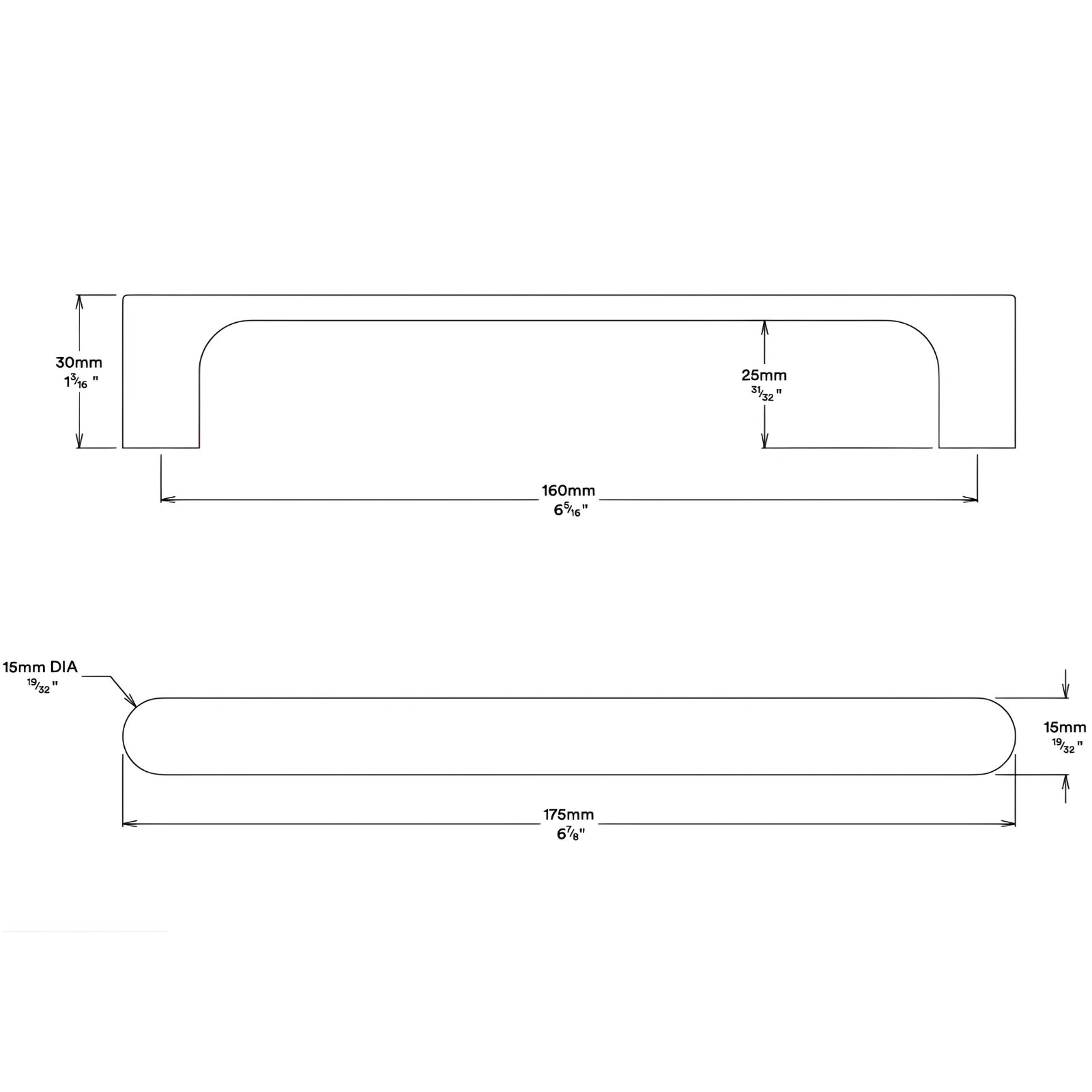 Line Drawing Iver Osaka 160mm Cabinet Pull Handle Signature Brass 20961 - The Blue Space