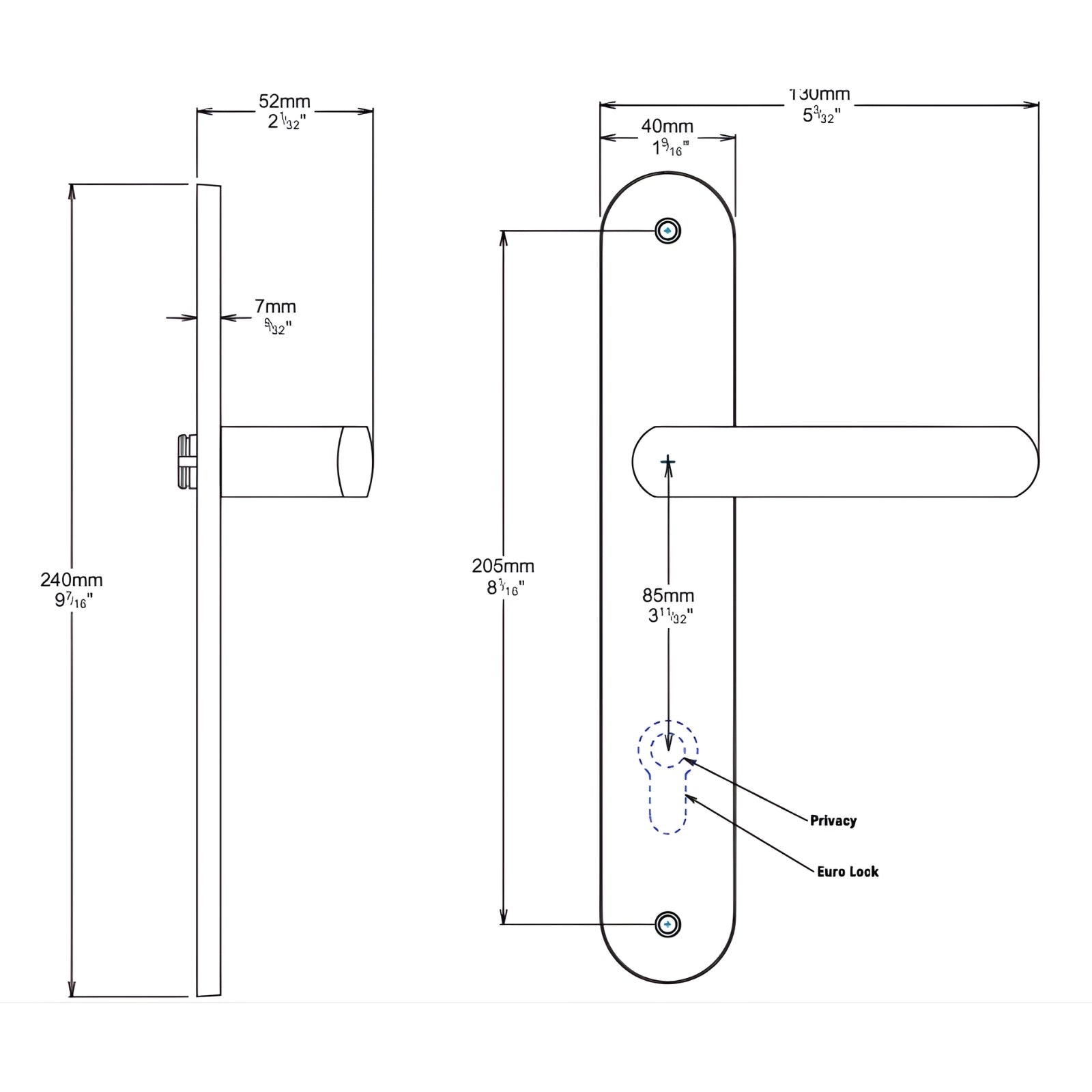 Line Drawing Iver Osaka Lever Oval Backplate Entrance Kit with High Security Lock Matte Black 12864KENTR60KT - The Blue Space