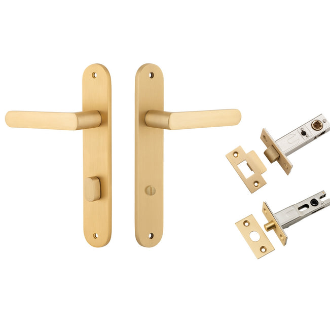 Iver Osaka Lever Oval Backplate Privacy Kit with Privacy Turn Brushed Brass 15364KPRIV60 - The Blue Space