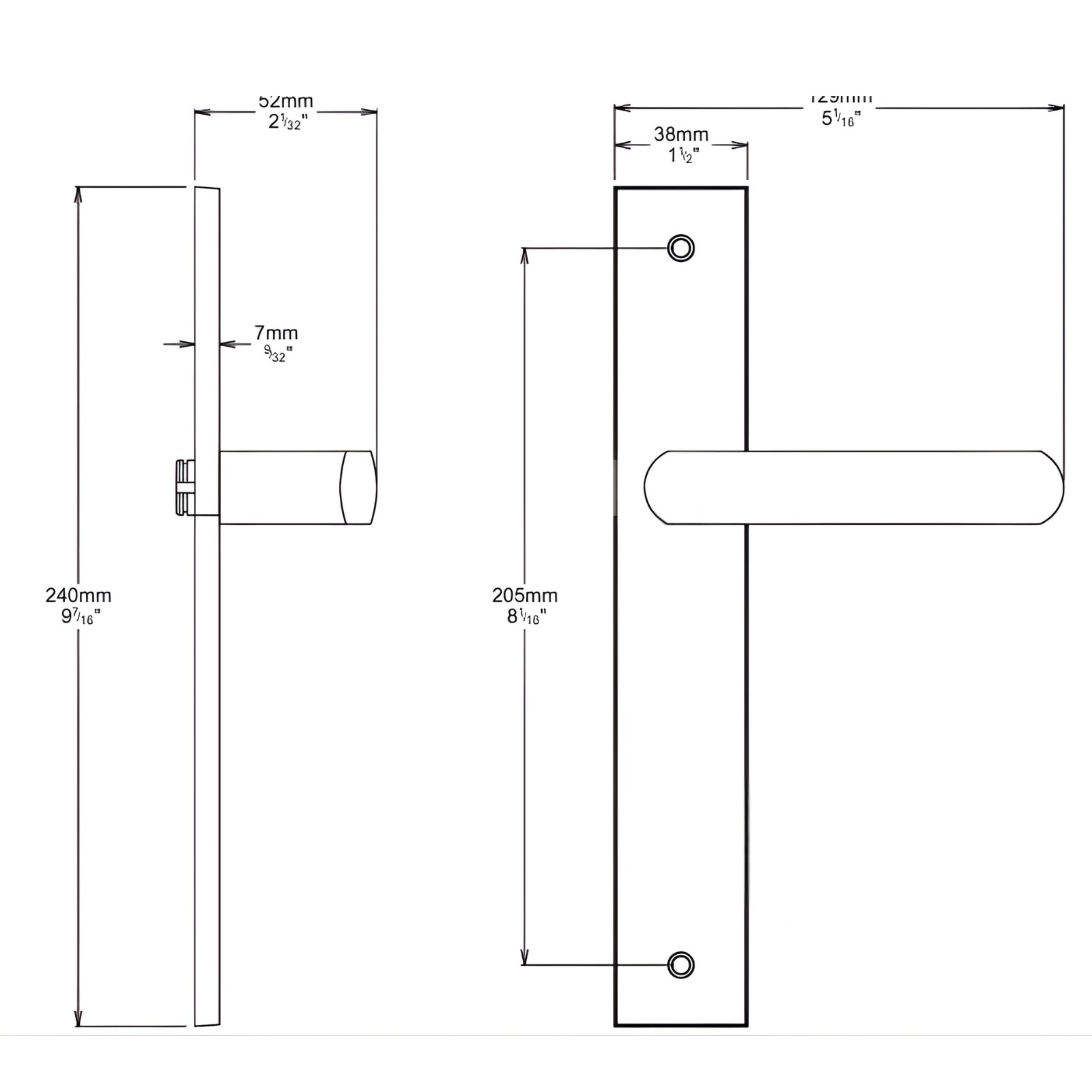 Line Drawing Iver Osaka Lever Rectangular Backplate Passage Kit Satin Nickel 14860KPASS60 - The Blue Space