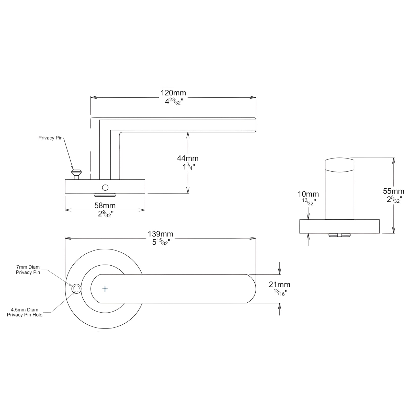 Line Drawing Iver Osaka Lever Round Rose (Inbuilt Privacy) Matte Black  20773KIBPRIV60 - The Blue Space