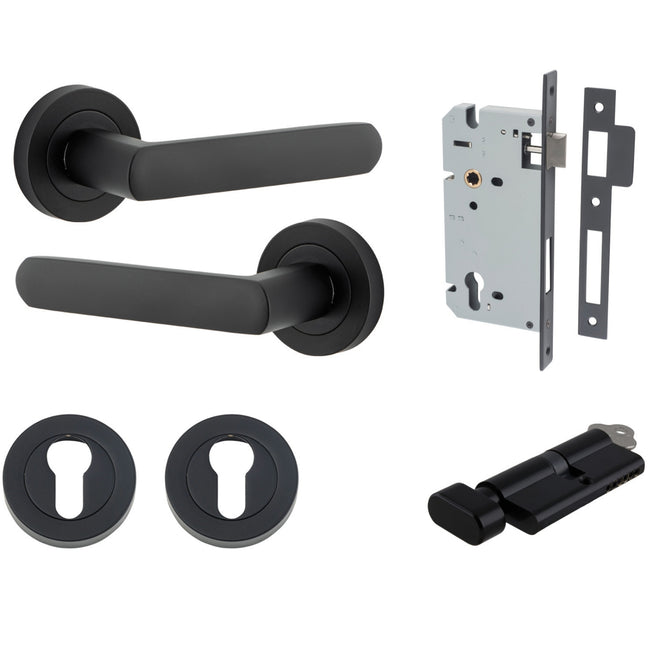 Iver Osaka Lever Round Rose Entrance Kit with Separate High Security Lock Matte Black 20773KENTR60KT - The Blue Space