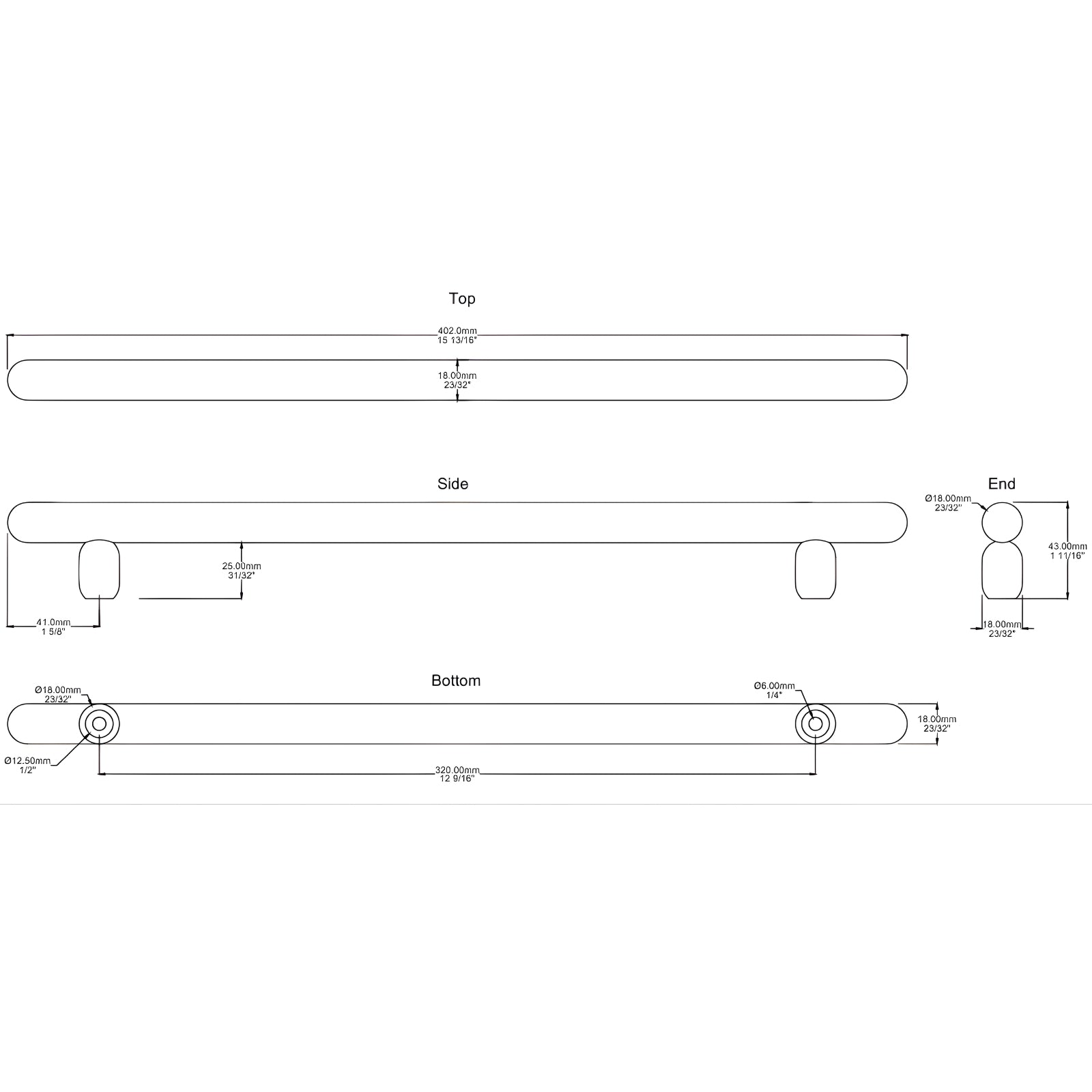 Line Drawing Iver Puerto 320mm Cabinet Pull Handle Polished Chrome 24064 - The Blue Space