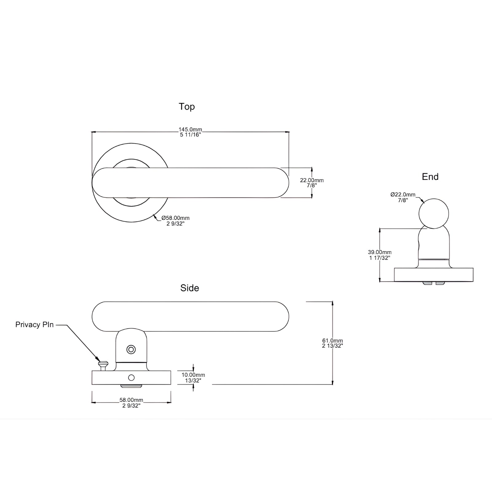 Line Drawing Iver Puerto Lever Round Rose (Inbuilt Privacy) Signature Brass 24002KIBPRIV60 - The Blue Space
