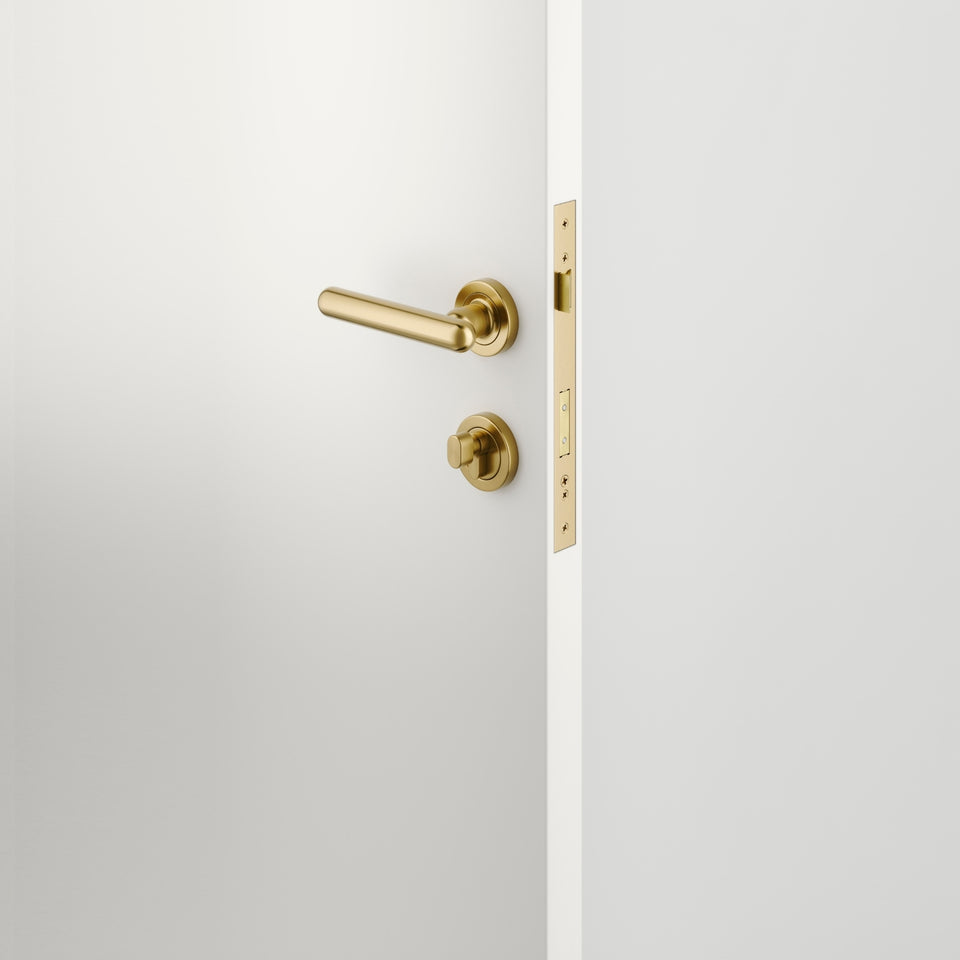 Iver Puerto Lever Round Rose Entrance Kit with Separate High Security Lock Key/Thumb Brushed Gold PVD