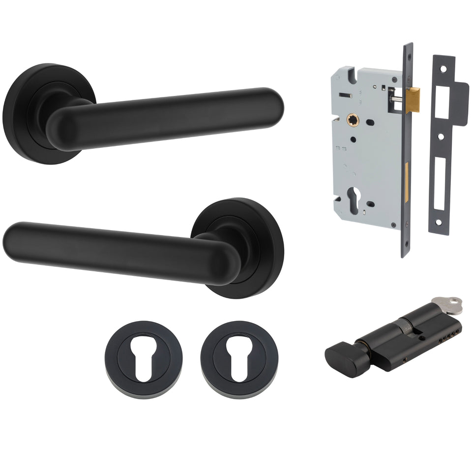 Iver Puerto Lever Round Rose Entrance Kit with Separate High Security Lock Key/Thumb Matte Black