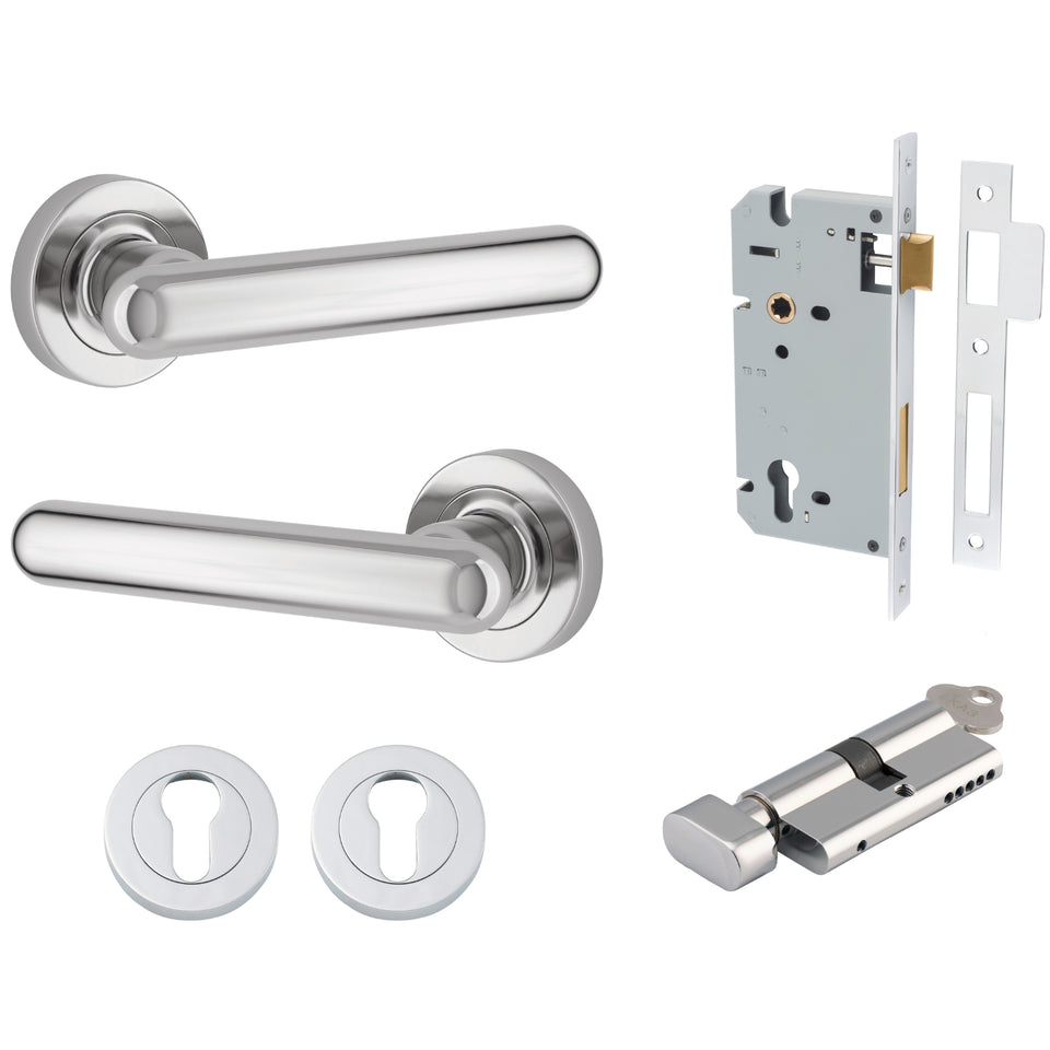 Iver Puerto Lever Round Rose Entrance Kit with Separate High Security Lock Key/Thumb Polished Chrome