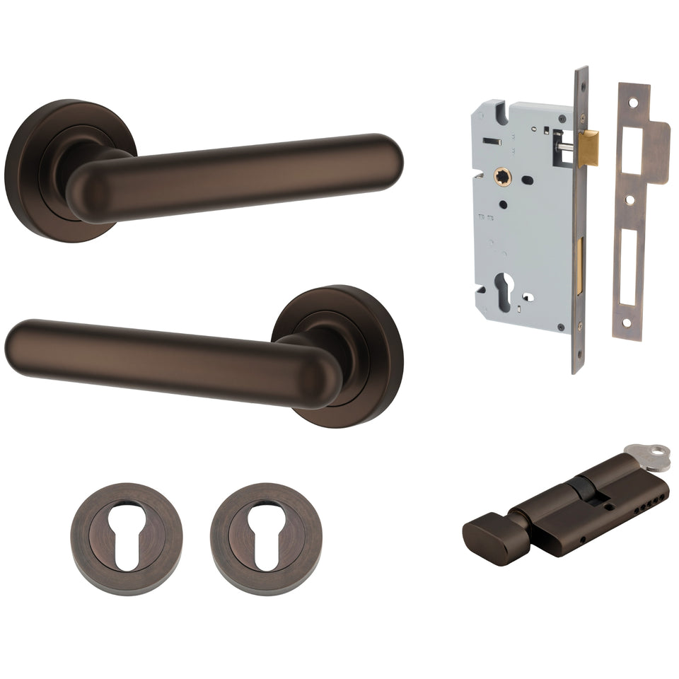 Iver Puerto Lever Round Rose Entrance Kit with Separate High Security Lock Key/Thumb Signature Brass