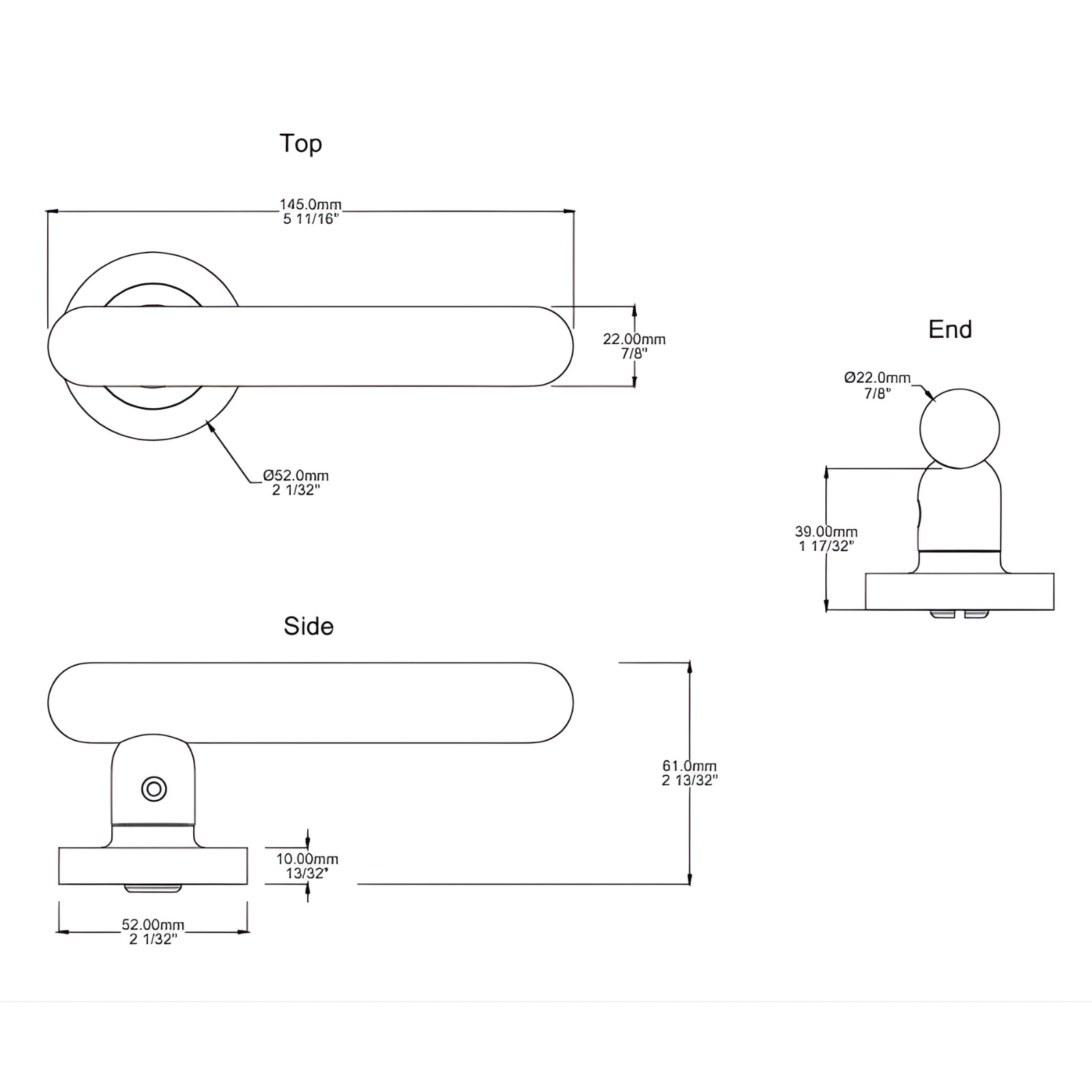 Line Drawing Iver Puerto Lever Round Rose Passage Kit Matte Black 24003KPASS60 - The Blue Space