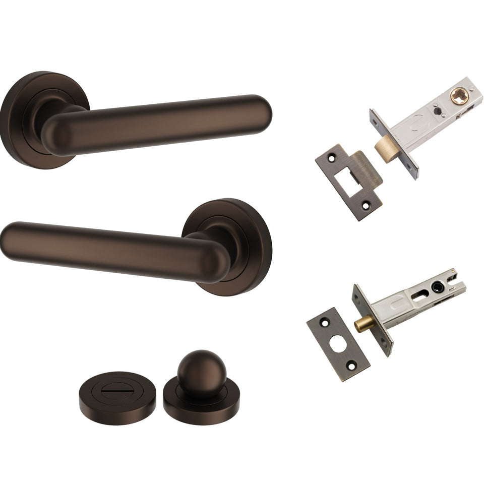 Iver Puerto Lever Round Rose Privacy Kit with Separate Privacy Turn Signature Brass