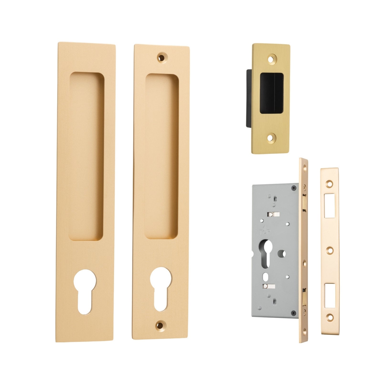 Iver Rectangular Sliding Door Pull Entrance Kit with High Security Lock Brushed Brass 21416E - The Blue Space