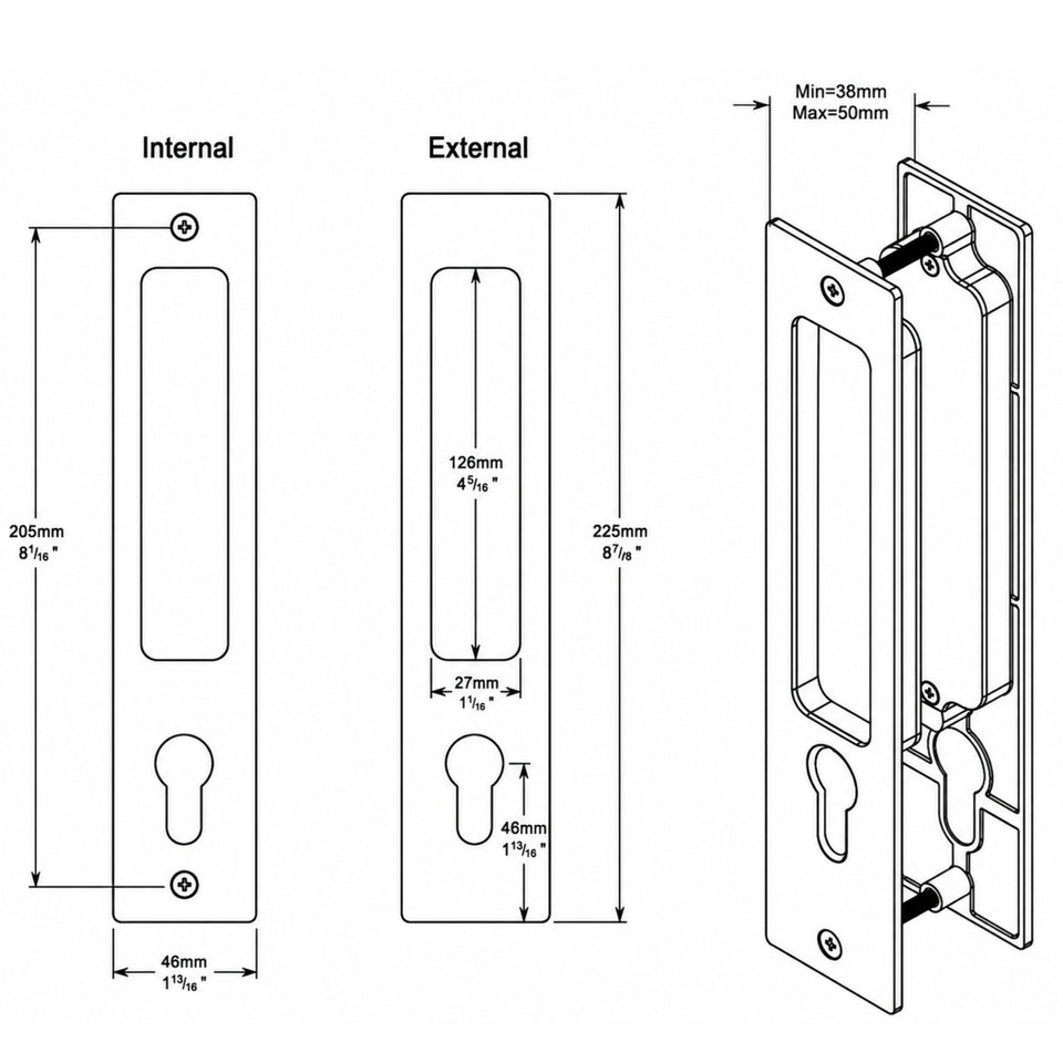 Iver Rectangular Sliding Door Pull Entrance Kit with High Security Lock Brushed Brass