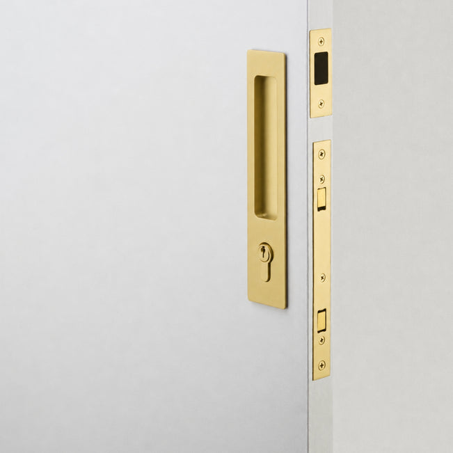 Project Image Iver Rectangular Sliding Door Pull Entrance Kit with High Security Lock Brushed Gold PVD 17181E - The Blue Space