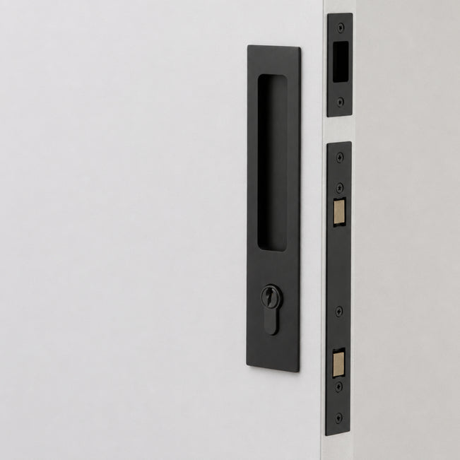Project Image Iver Rectangular Sliding Door Pull Entrance Kit with High Security Lock Matte Black 21413E - The Blue Space