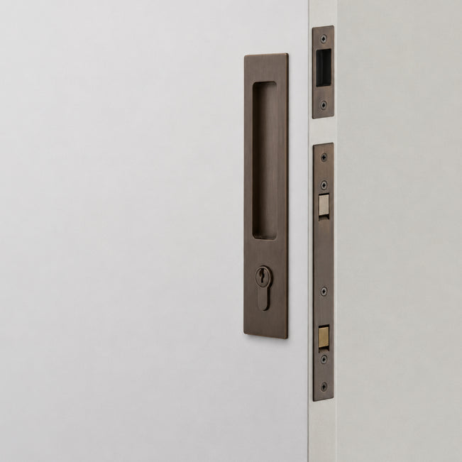 Project Image Iver Rectangular Sliding Door Pull Entrance Kit with High Security Lock Signature Brass 21411E - The Blue Space