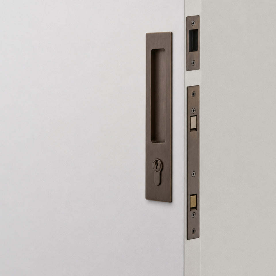 Iver Rectangular Sliding Door Pull Entrance Kit with High Security Lock Signature Brass