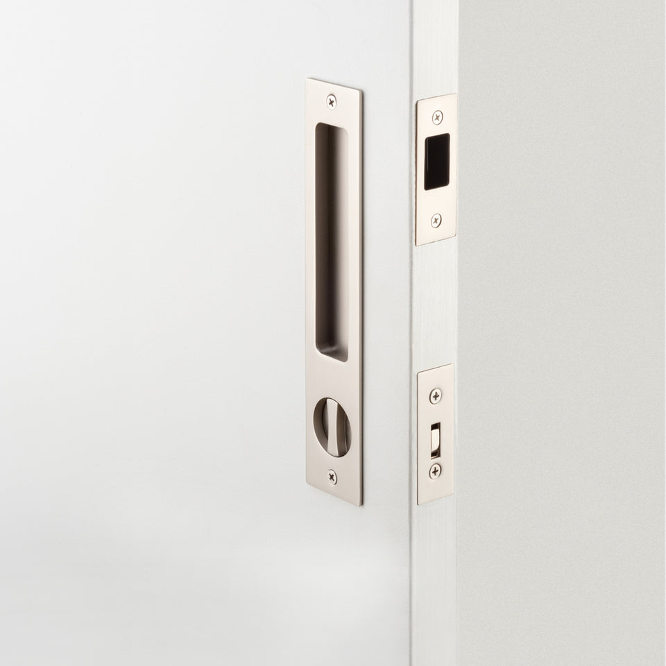 Iver Rectangular Sliding Door Pull Privacy Kit with Privacy Turn Satin Nickel