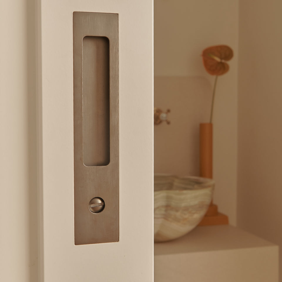 Iver Rectangular Sliding Door Pull Privacy Kit with Privacy Turn Satin Nickel