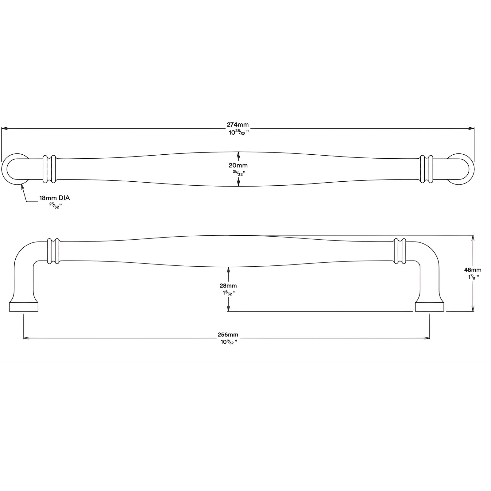 Line Drawing Iver Sarlat 256mm Cabinet Pull Handle Signature Brass 21081 - The Blue Space