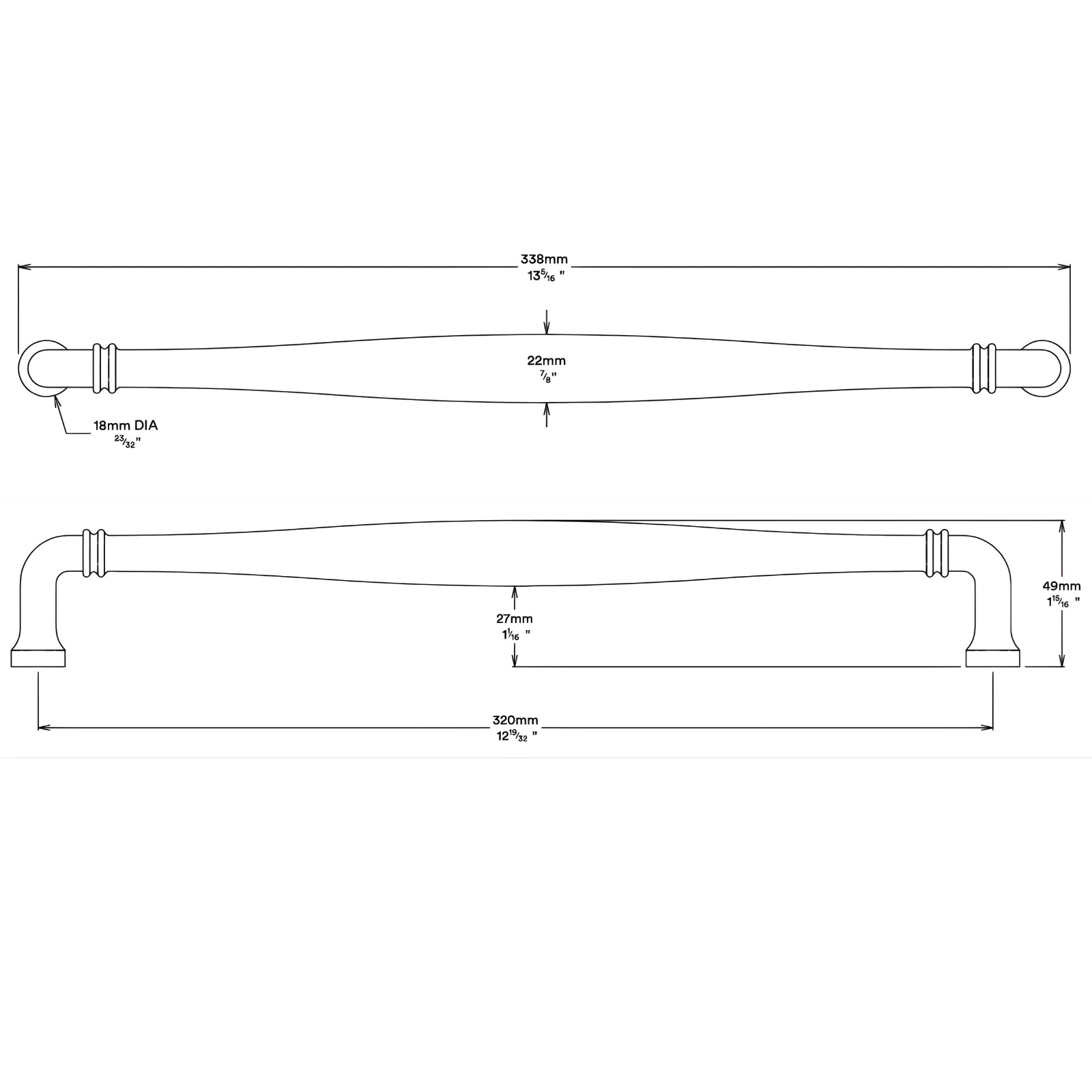 Line Drawing Iver Sarlat 320mm Cabinet Pull Handle Polished Chrome 21094 - The Blue Space