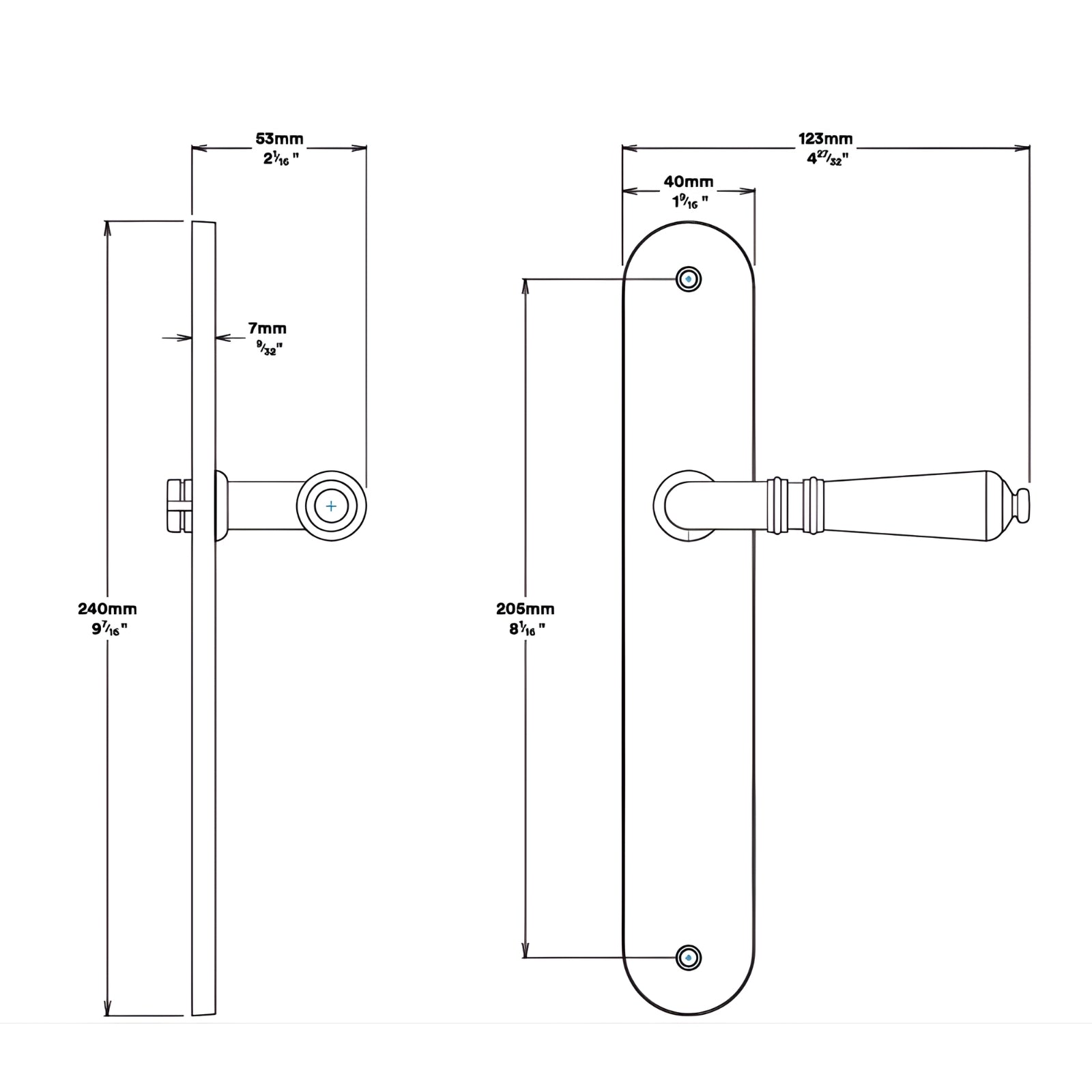 Line Drawing Iver Sarlat Lever Oval Backplate Passage Kit Brushed Gold  16224KPASS60 - The Blue Space