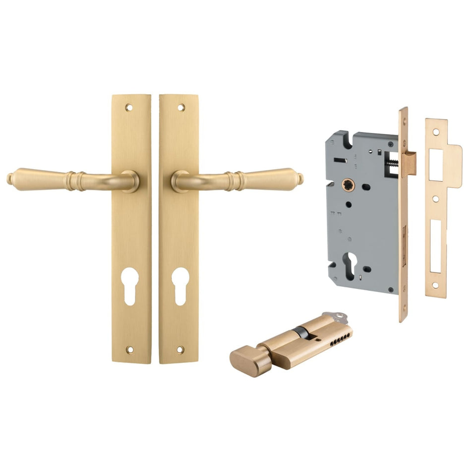 Iver Sarlat Lever Rectangular Backplate Entrance Kit with High Security Lock Brushed Brass