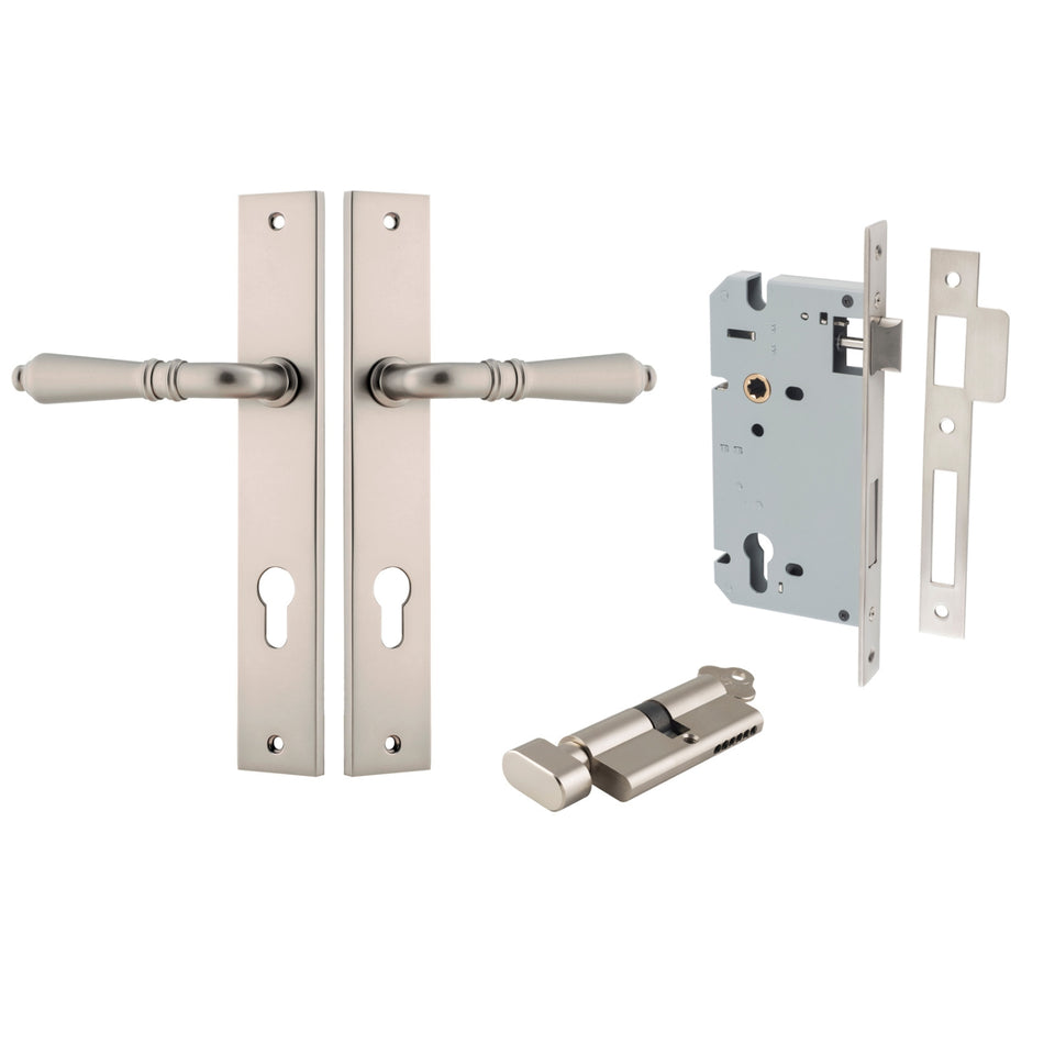 Iver Sarlat Lever Rectangular Backplate Entrance Kit with High Security Lock Satin Nickel