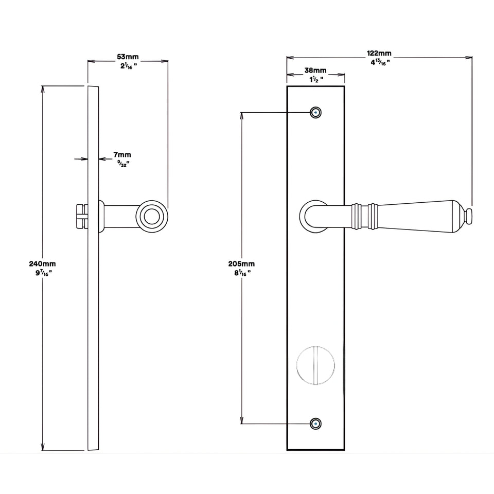 Iver Sarlat Lever Rectangular Backplate Privacy Kit with Privacy Turn Brushed Gold
