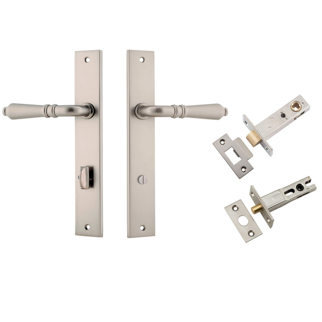 Iver Sarlat Lever Rectangular Backplate Privacy Kit with Privacy Turn Satin Nickel 14700KPRIV60 - The Blue Space