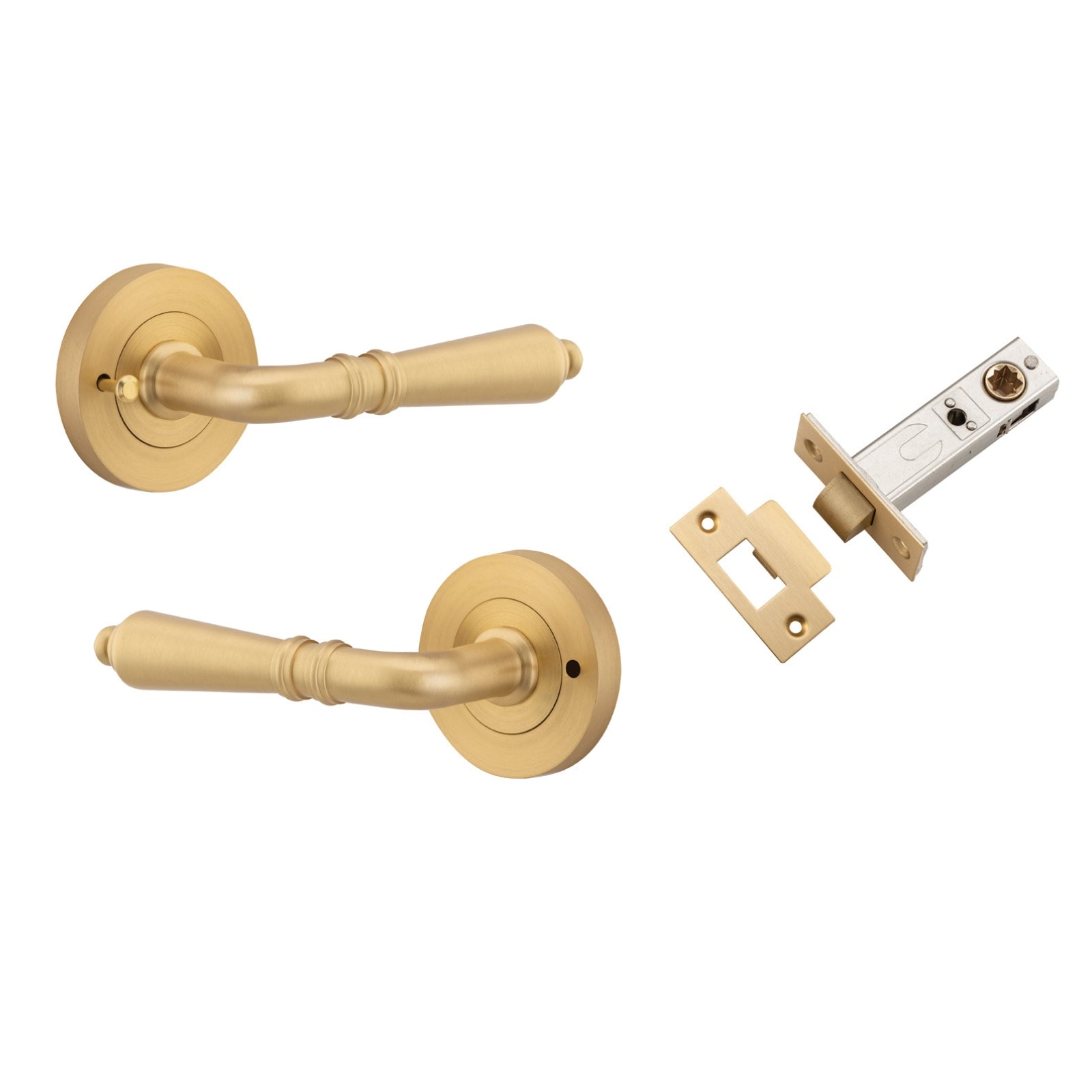 Iver Sarlat Lever Round Rose (Inbuilt Privacy) Brushed Brass 9199KIBPRIV60 - The Blue Space