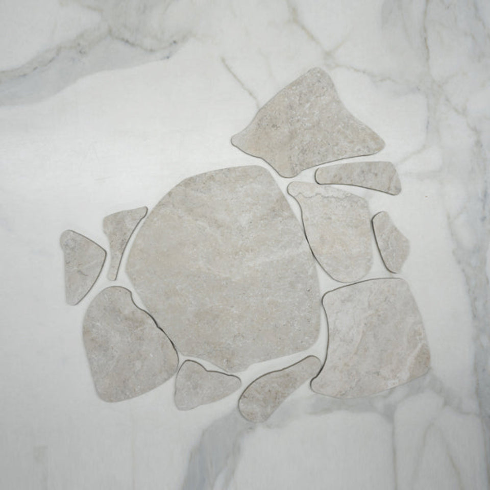 Ivory Valerie Travertine Tile P4 Tech Grip Porcelain Crazy Pave