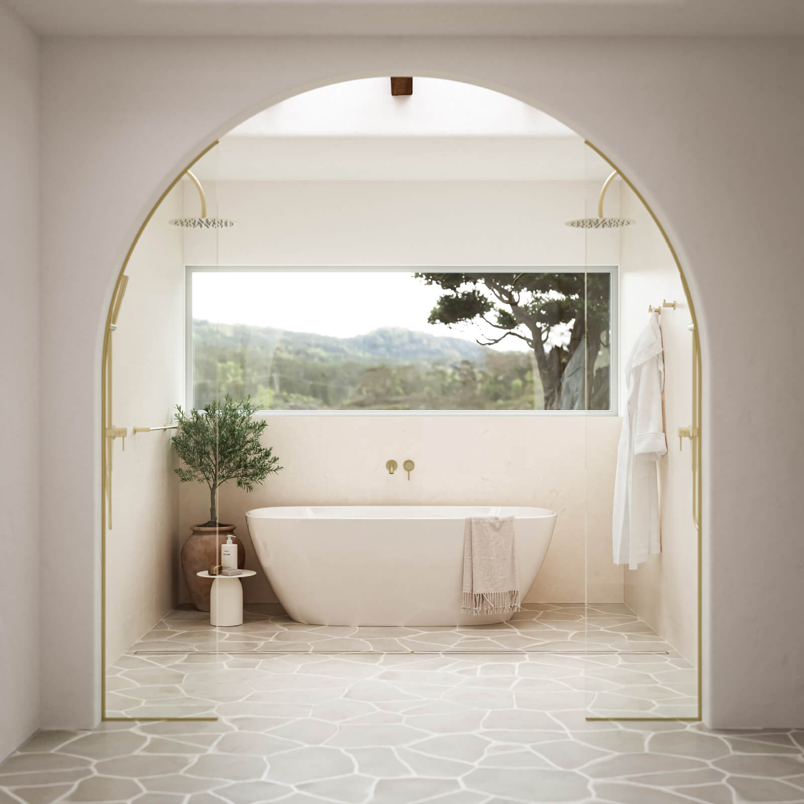 Ivory Valerie Travertine Tile P4 Tech Grip Porcelain Crazy Pave  | The Blue Space