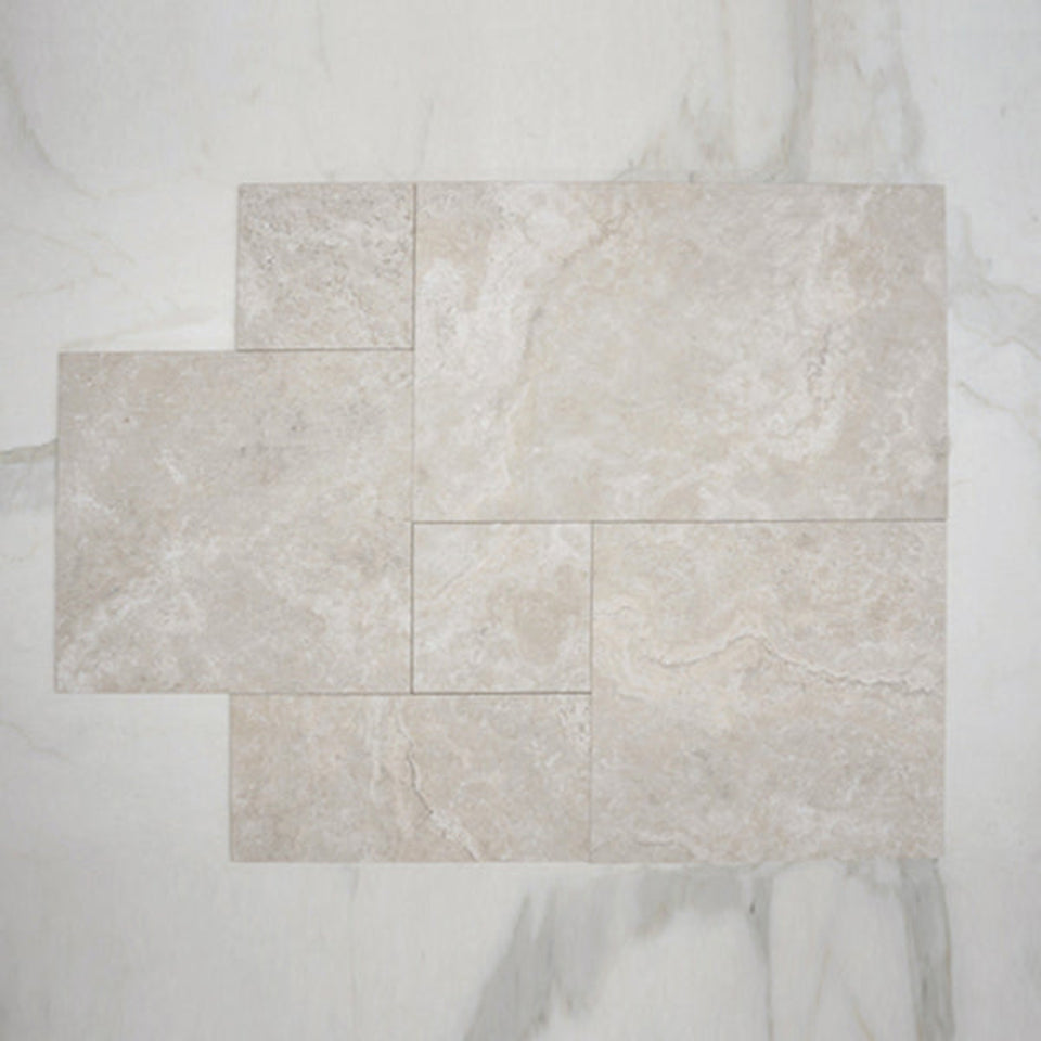 Ivory Valerie Travertine Tile P4 Tech Grip Porcelain French Pattern