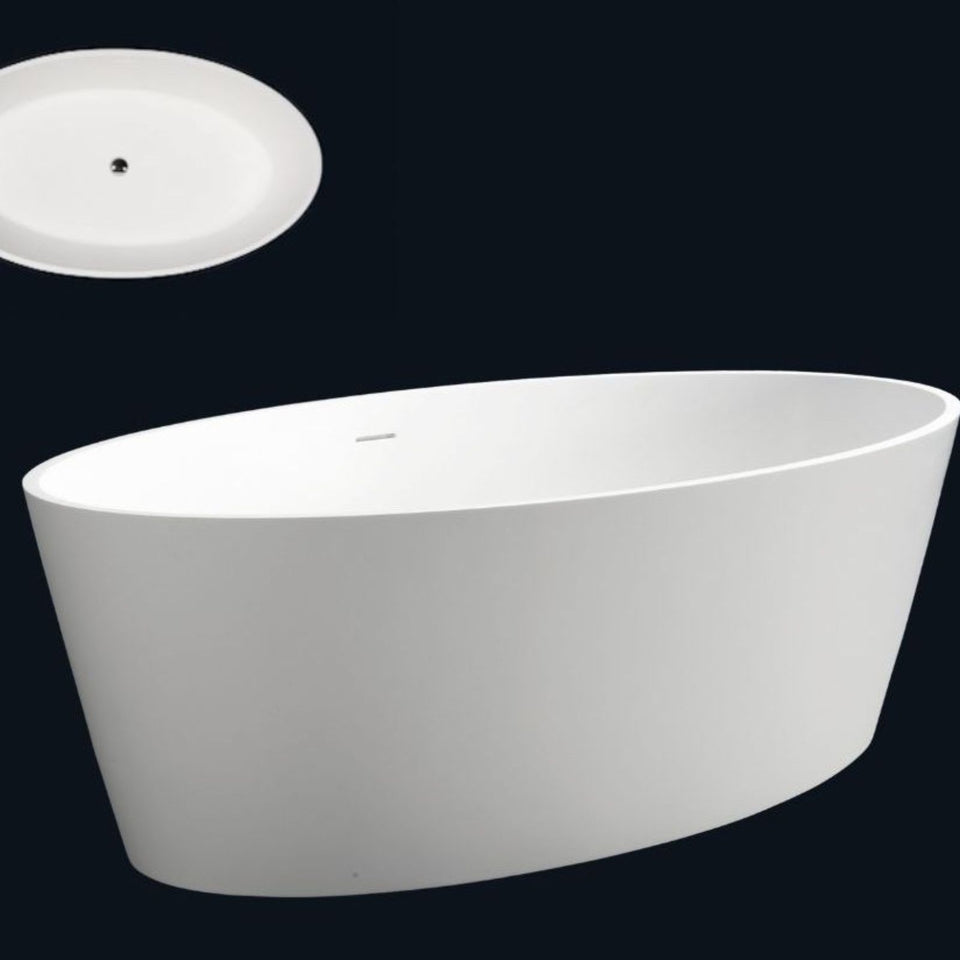 Kaskade Lyka Freestanding Oval Stone Bath Matte White 1600mm