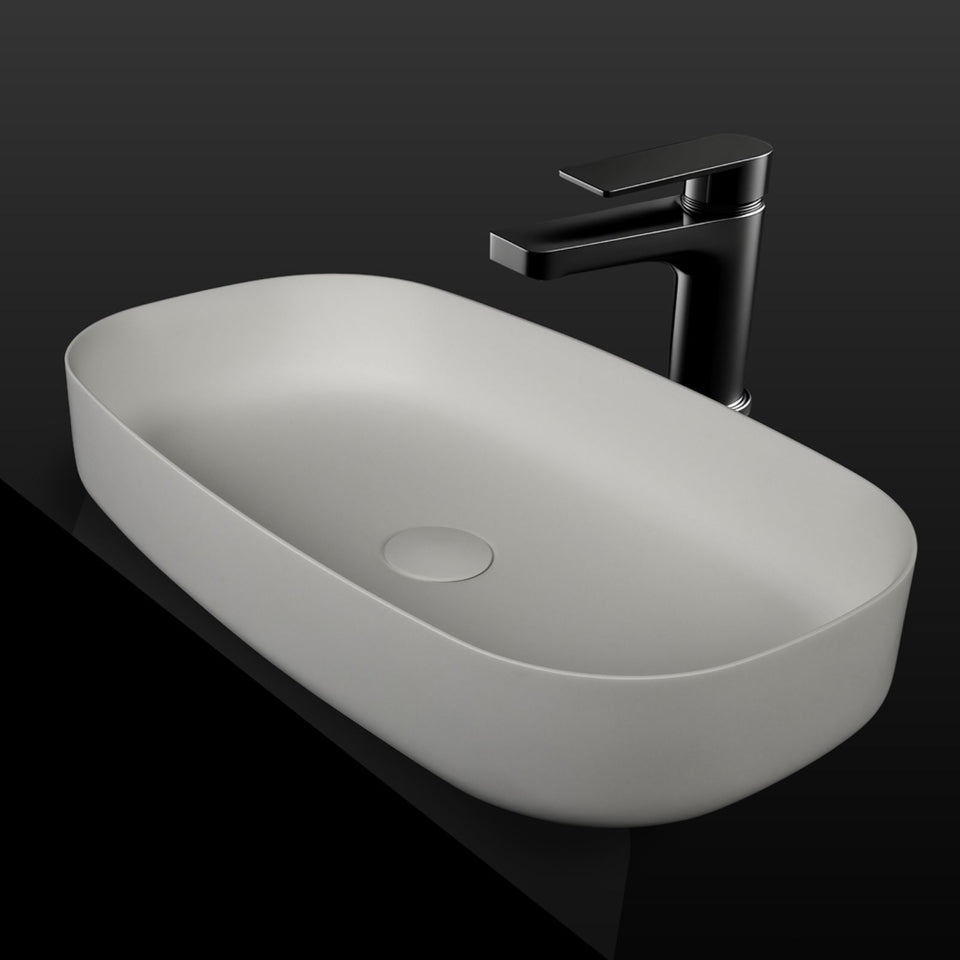 Kaskade Turin Oval Benchtop Stone Basin Matte White 650mm