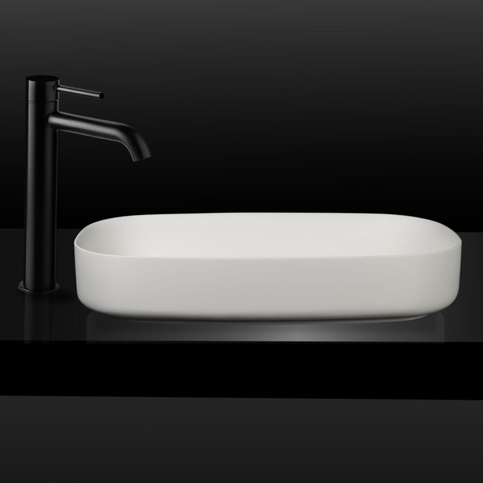 Kaskade Turin Oval Benchtop Stone Basin Matte White 650mm