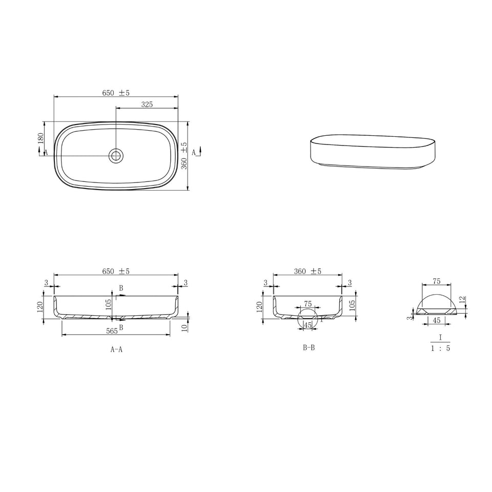 Kaskade Turin Oval Benchtop Stone Basin Matte White 650mm