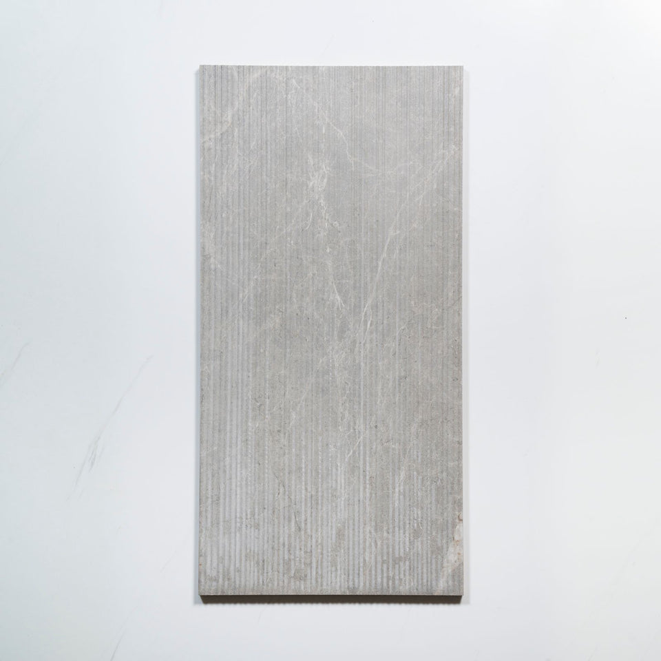 Kew Grey Ribbed Decor Porcelain Tile 300 x 600mm