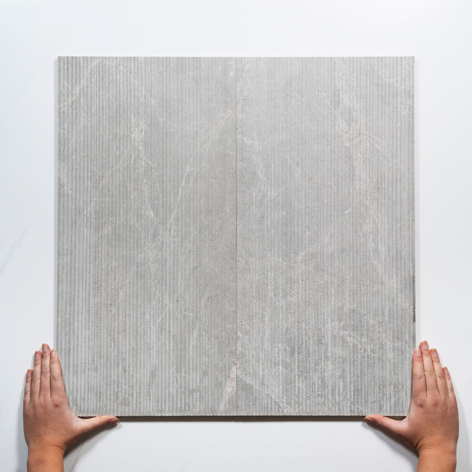 Kew Grey Ribbed Decor Porcelain Tile 300 x 600mm