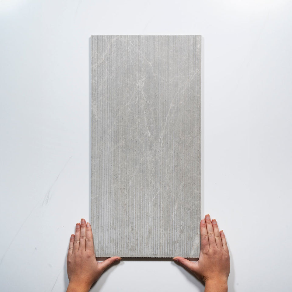 Kew Grey Ribbed Decor Porcelain Tile 300 x 600mm