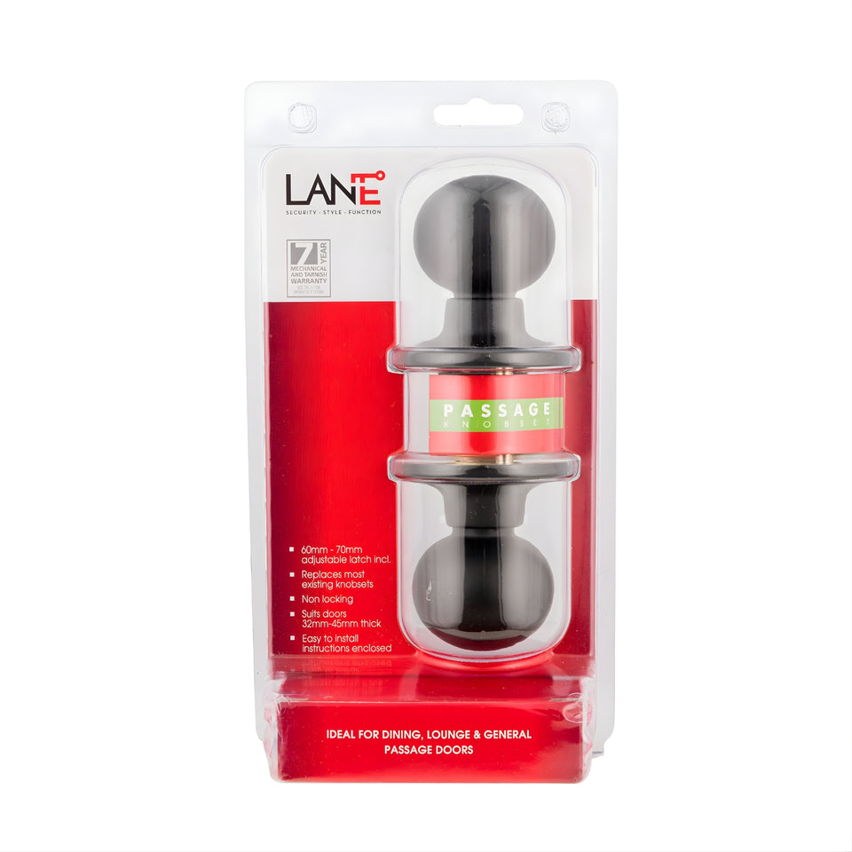 Lane Bala Passage Knob Door Handle Set On Round Rosette Matte Black